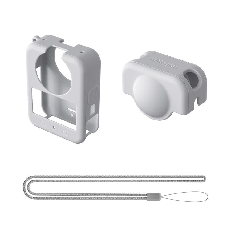 Funda de silicona aMagisn para cámara con tapa de lente y cordón para el cuello para DJI Osmo 360 (gris claro)