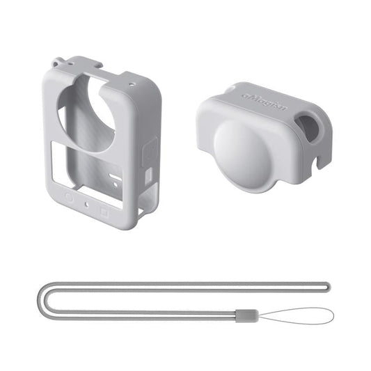Funda de silicona aMagisn para cámara con tapa de lente y cordón para el cuello para DJI Osmo 360 (gris claro)