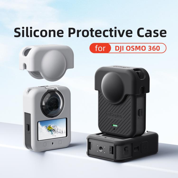 Funda de silicona aMagisn para cámara con tapa de lente y cordón para el cuello para DJI Osmo 360 (negra) — imagen 2