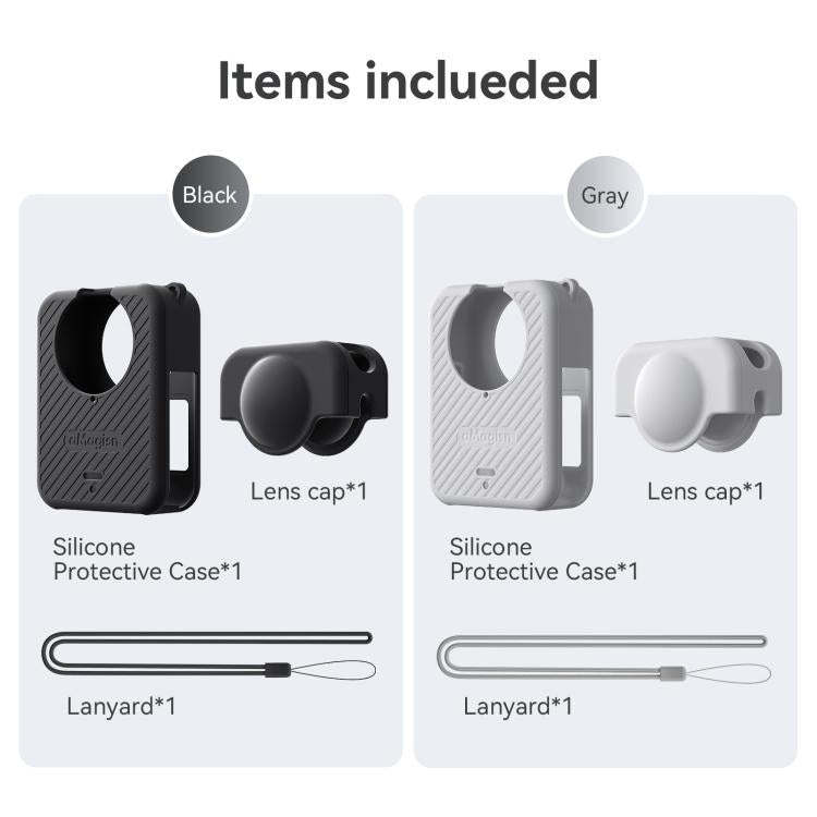 Funda de silicona aMagisn para cámara con tapa de lente y cordón para el cuello para DJI Osmo 360 (gris claro) — imagen 12
