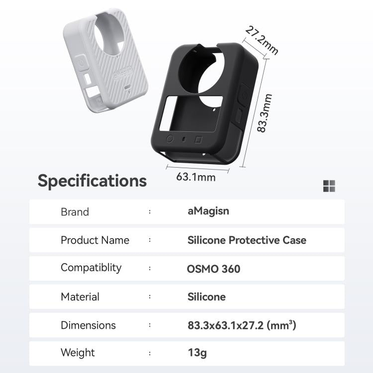 Funda de silicona aMagisn para cámara con tapa de lente y cordón para el cuello para DJI Osmo 360 (gris claro) — imagen 13