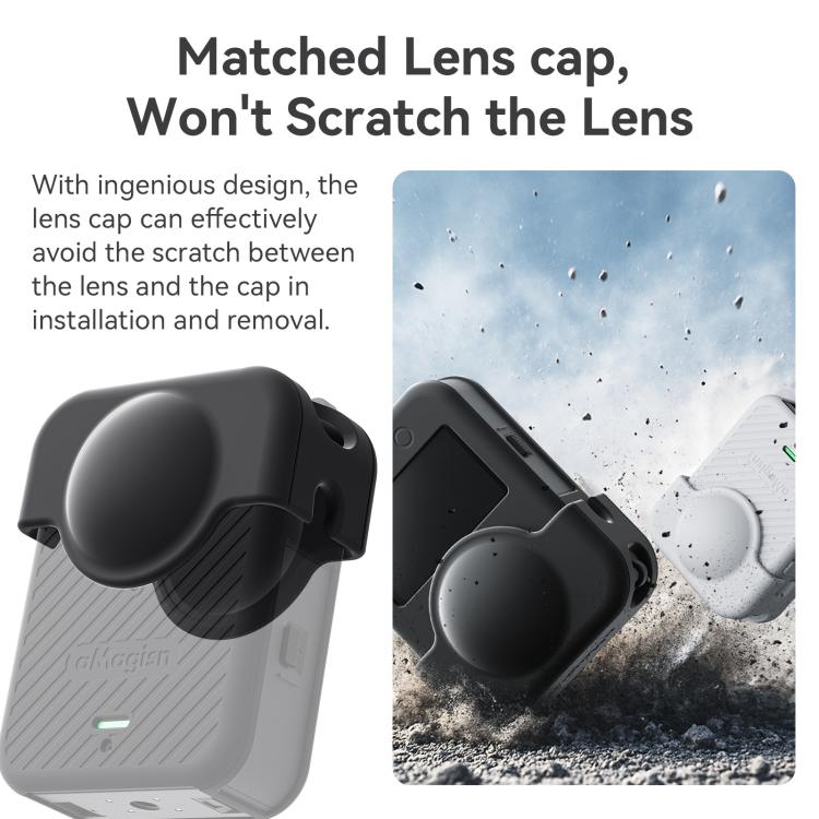 Funda de silicona aMagisn para cámara con tapa de lente y cordón para el cuello para DJI Osmo 360 (negra) — imagen 4
