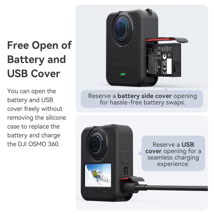 Funda de silicona aMagisn para cámara con tapa de lente y cordón para el cuello para DJI Osmo 360 (negra) — imagen 7
