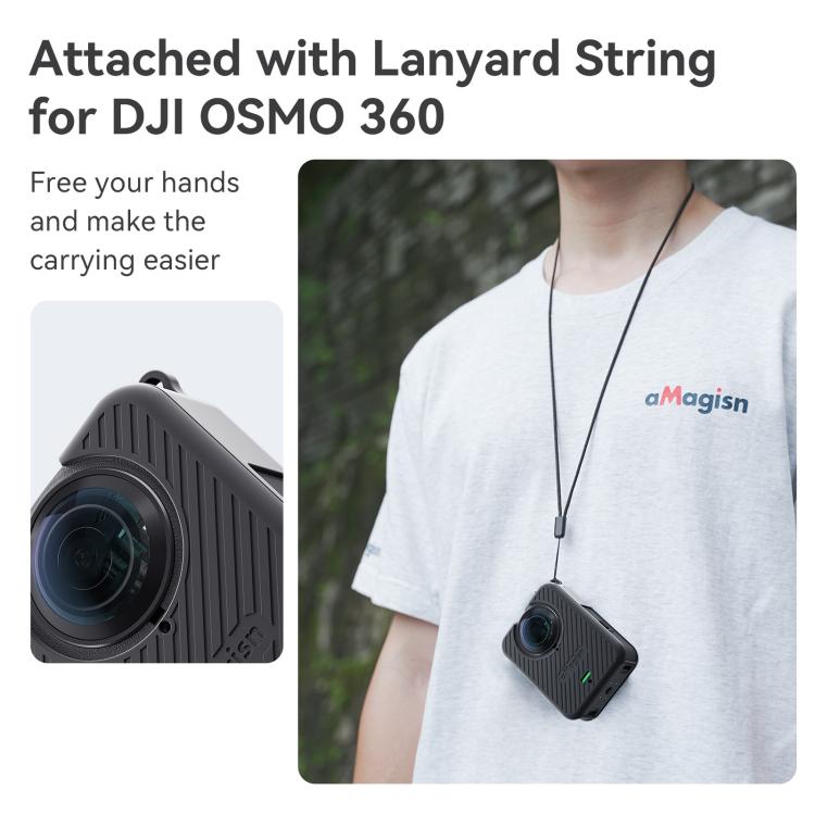 Funda de silicona aMagisn para cámara con tapa de lente y cordón para el cuello para DJI Osmo 360 (negra) — imagen 9