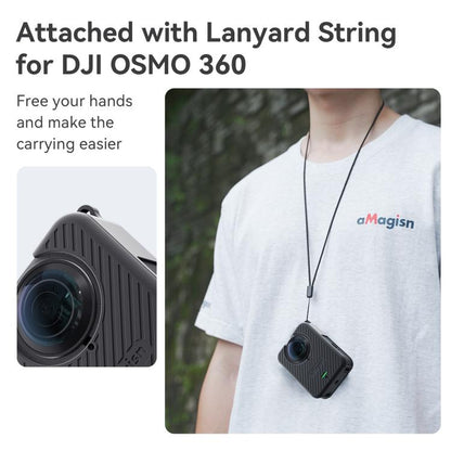 Funda de silicona aMagisn para cámara con tapa de lente y cordón para el cuello para DJI Osmo 360 (negra) — imagen 9