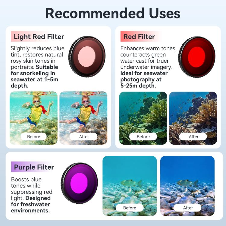 Filtro de buceo antivaho aMagisn, perfectamente adaptable a carcasas impermeables para DJI Osmo Action 5 (rojo) — imagen 8
