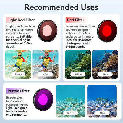Filtro de buceo antivaho aMagisn, perfectamente adaptable a carcasas impermeables para DJI Osmo Action 5 (rojo) — imagen 8