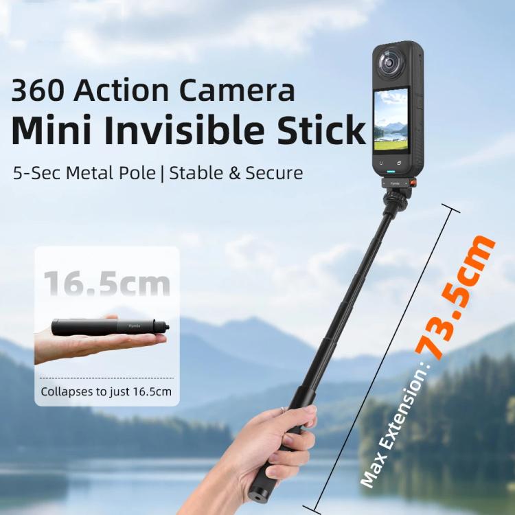 Flymile - Mini palo selfie invisible de 16,5-73,5 cm para cámaras panorámicas, con mango metálico antivibración, monopié sel…