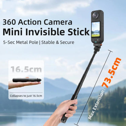 Flymile - Mini palo selfie invisible de 16,5-73,5 cm para cámaras panorámicas, con mango metálico antivibración, monopié sel…