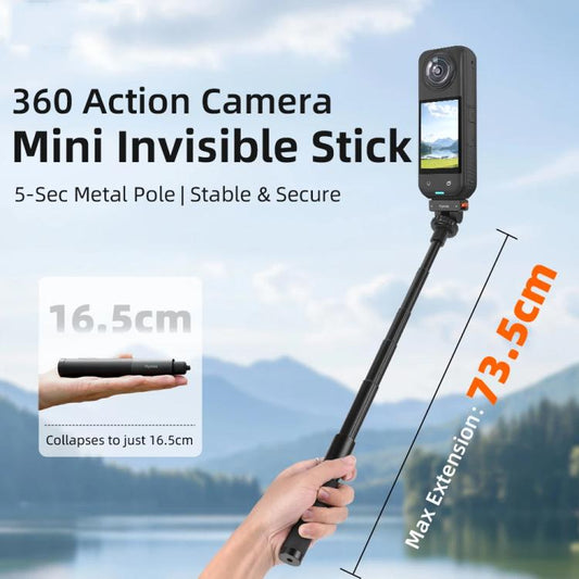 Flymile - Mini palo selfie invisible de 16,5-73,5 cm para cámaras panorámicas, con mango metálico antivibración, monopié sel…