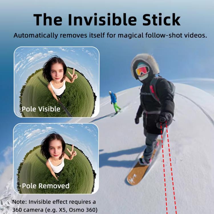 Flymile - Mini palo selfie invisible de 16,5-73,5 cm para cámaras panorámicas, con mango metálico antivibración, monopié sel…