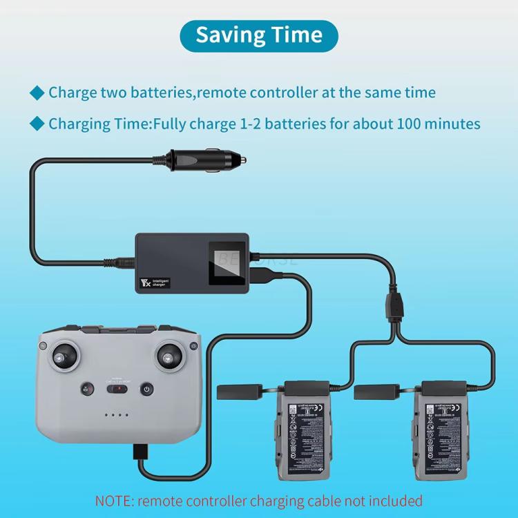 Batería Cargador de auto YX con pantalla digital y concentrador de carga rápida de doble para DJI Mavic Air 2 / Air 2S (negr…