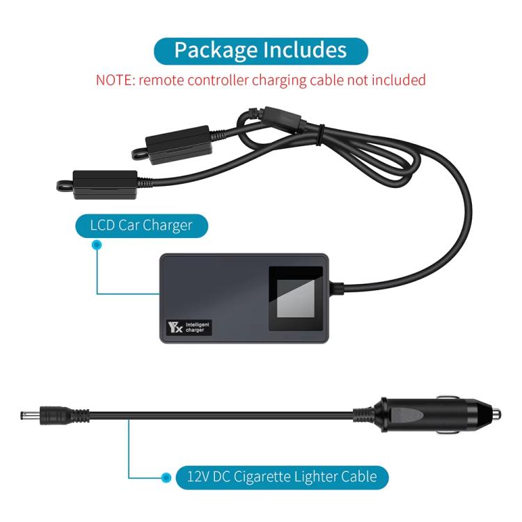 Batería Cargador de auto YX con pantalla digital y concentrador de carga rápida de doble para DJI Mavic Air 2 / Air 2S (negr…