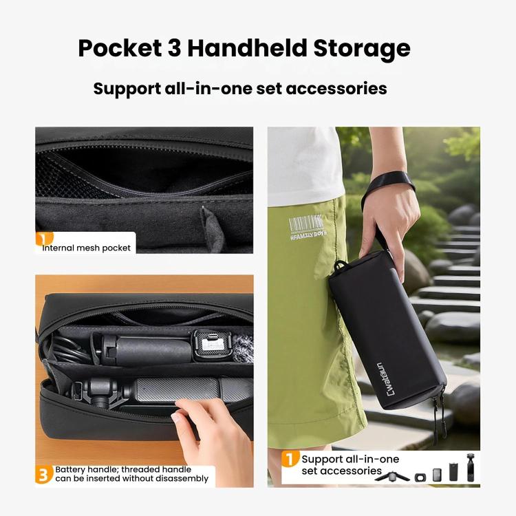 Bolsa de almacenamiento pequeña Cwatcun D240, portátil, impermeable, para cámara deportiva para DJI Osmo Pocket 3 (negra) —…