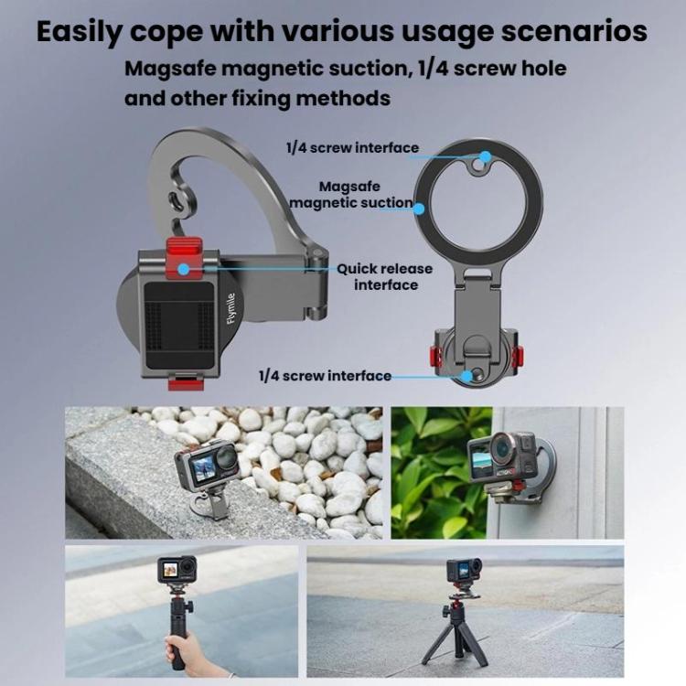 Soporte magnético de liberación rápida Flymile para DJI Osmo 360 / Osmo Action 3 (negro) para DJI DJI Osmo 360, DJI Osmo Act…