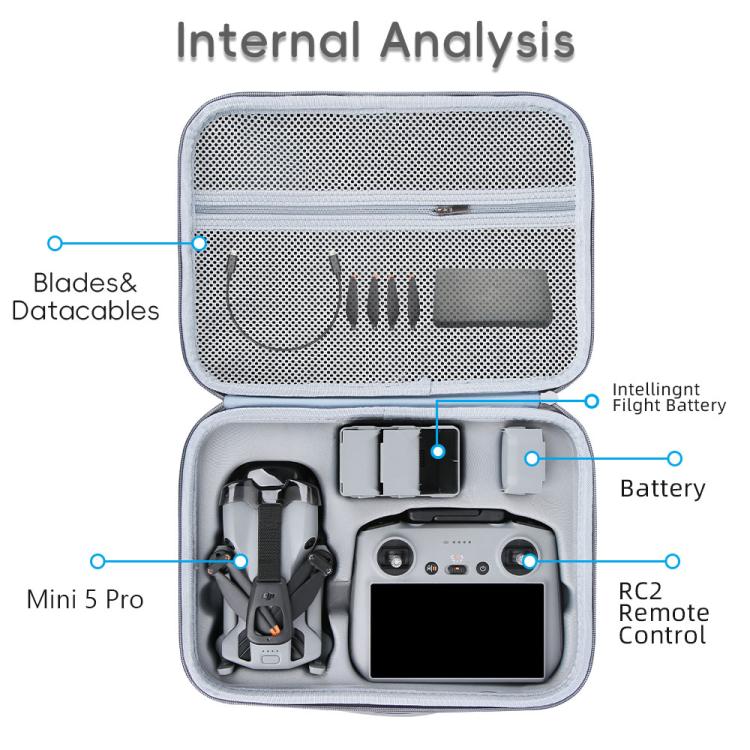 Bolsa organizadora de PU integrada, bolso de hombro portátil de viaje para DJI Mini 5 Pro (gris) — imagen 3