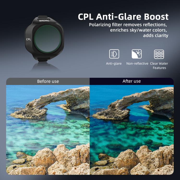 Filtros para lentes de dron BRDRC. Especificaciones: CPL+ND8+ND16+ND32 para DJI Mini 5 Pro — imagen 8
