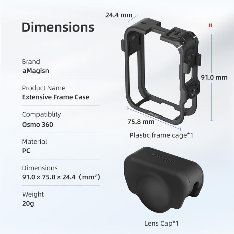 Jaula de expansión de plástico con tapa de lente para DJI Osmo 360 (negro) — imagen 12