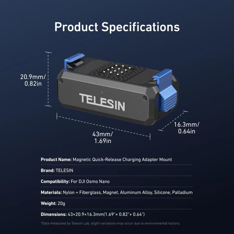 Base de carga magnética de liberación rápida TELESIN, soporte adaptador recargable (negro) — imagen 10