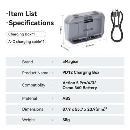 Estuche de carga AMigisn PD12 para DJI Osmo 360 (negro transparente) — imagen 12