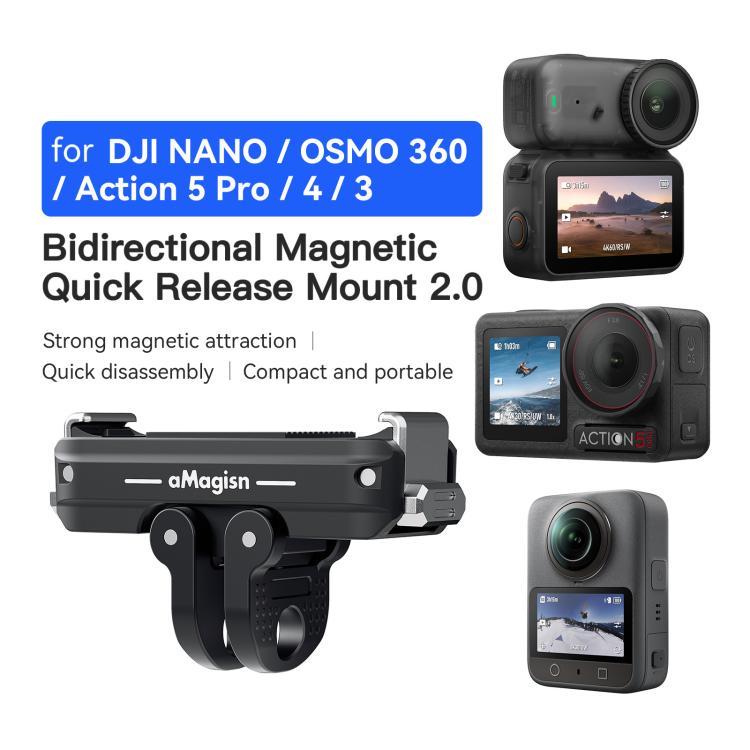 Soporte AMagisn TN11 - magnético bidireccional de liberación rápida 2.0,, Action 5 Pro, 4 y 3 para DJI Osmo 360 (negro) — im…