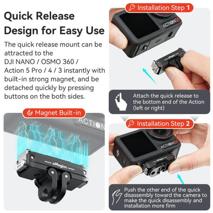 Soporte AMagisn TN11 - magnético bidireccional de liberación rápida 2.0,, Action 5 Pro, 4 y 3 para DJI Osmo 360 (negro) — im…