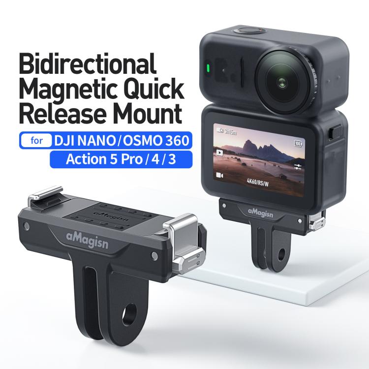 Soporte magnético bidireccional de liberación rápida aMagisn TN10,, Action 5 Pro, 4 y 3 para DJI Osmo 360 (negro) — imagen 2