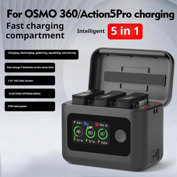 RCSTQ 5 en 1 con contenedor de carga de pantalla, gestor de carga inteligente para DJI Osmo 360 (batería no incluida) — imag…