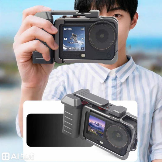 Empuñadura con marco metálico, ideal para fotografía callejera, con zapata fría para DJI Osmo Action 6 (gris)