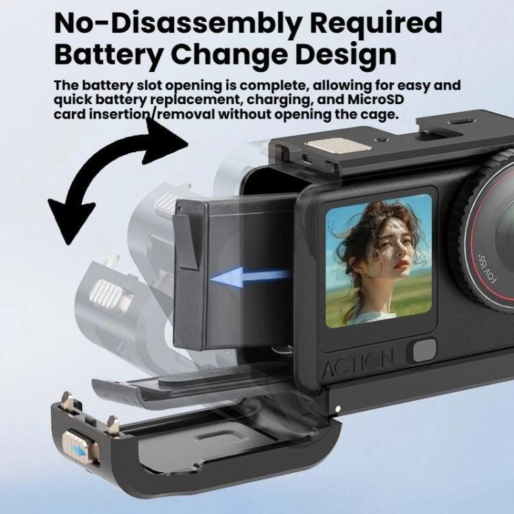 Jaula protectora expandible de aleación de aluminio para DJI Osmo Action 6 (negra) — imagen 3