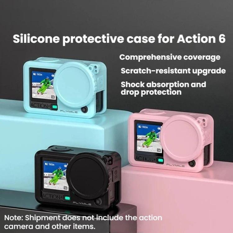Funda de silicona antigolpes Flymile para objetivo de cámara de acción para DJI Osmo Action 6 (negra) — imagen 4