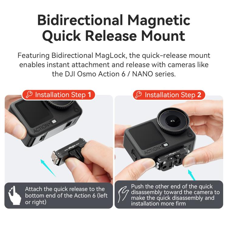 Adaptador magnético bidireccional de liberación rápida aMagisn 2.0 para DJI Osmo Action 6 (negro) — imagen 4