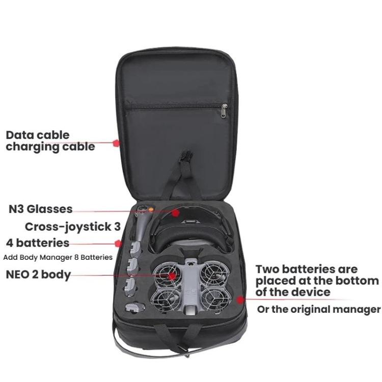 Bolsa organizadora de doble hombro rígida para kit de vuelo suave 2 BKano para DJI Neo (Gris oscuro) — imagen 3