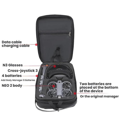 Bolsa organizadora de doble hombro rígida para kit de vuelo suave 2 BKano para DJI Neo (Gris oscuro) — imagen 3