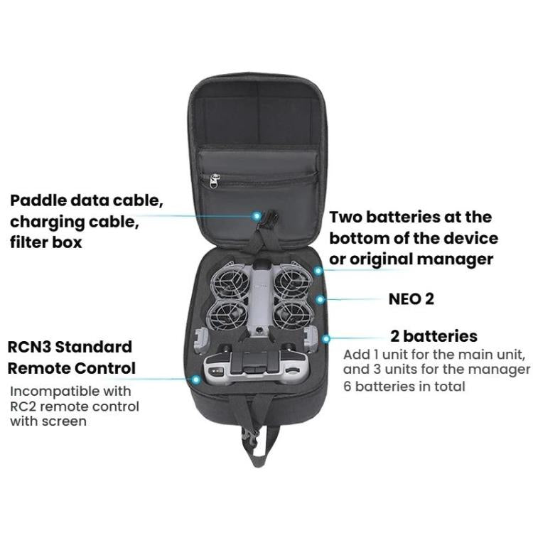 Bolsa organizadora portátil de pecho, resistente al agua, de carcasa rígida, suave al tacto para DJI Neo (negra) — imagen 3