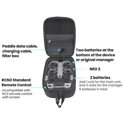 Bolsa organizadora portátil de pecho, resistente al agua, de carcasa rígida, suave al tacto para DJI Neo (negra) — imagen 3