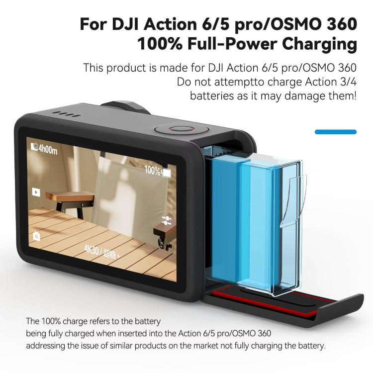 Estuche de carga rápida TELESIN para DJI Osmo 360 / Osmo Action 6 / Osmo Action 5 (negro) para DJI DJI Osmo 360, DJI Osmo Ac…