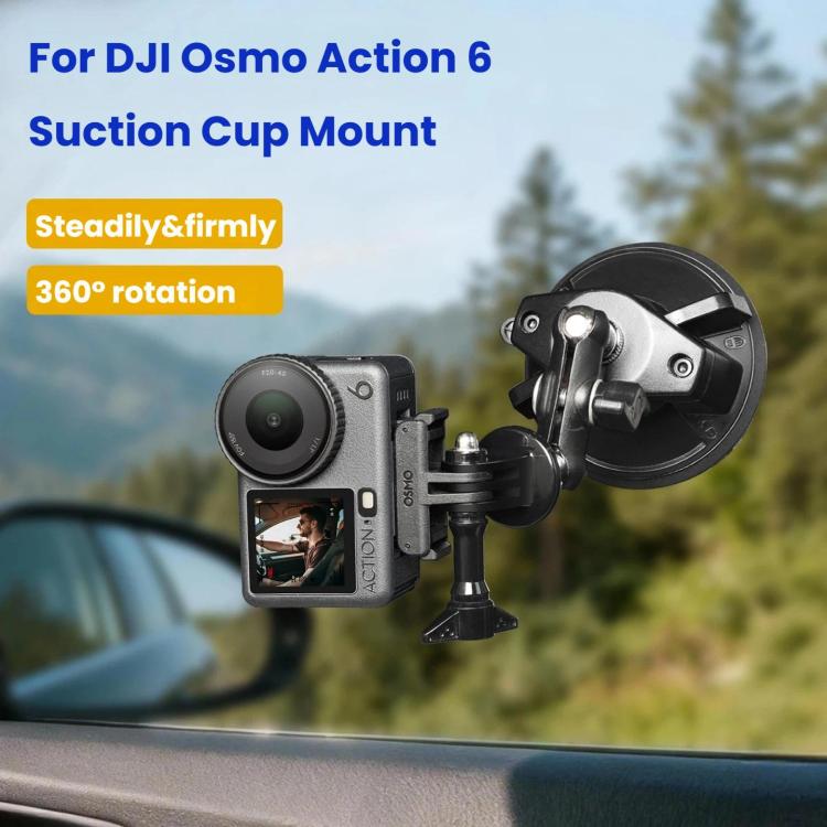 Soporte de ventosa para parabrisas de auto con rotación de 360 grados y base de vacío para DJI Osmo Action 6 (negro) — image…