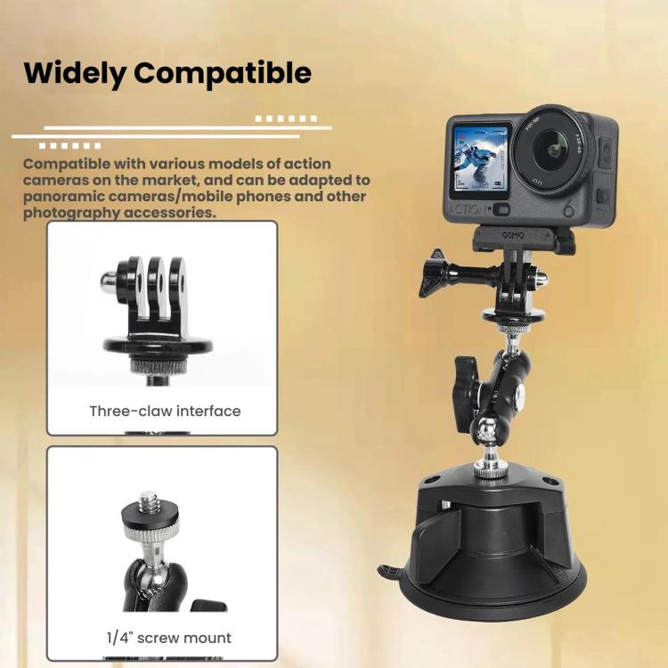 Soporte de ventosa para parabrisas de auto con rotación de 360 grados y base de vacío para DJI Osmo Action 6 (negro) — image…