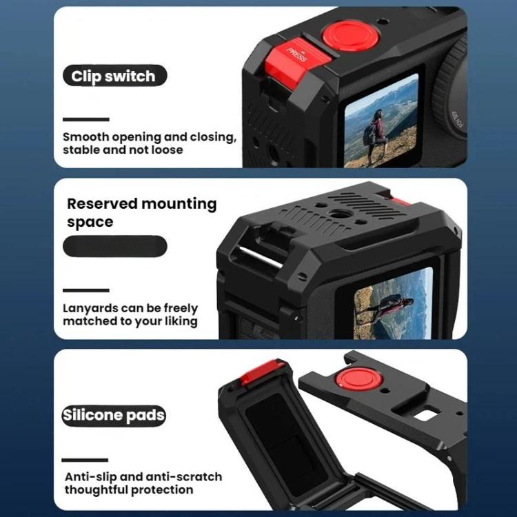 Estuche de expansión con marco protector metálico para cámara Flymile para DJI Osmo Action 6 (negro y rojo) — imagen 4