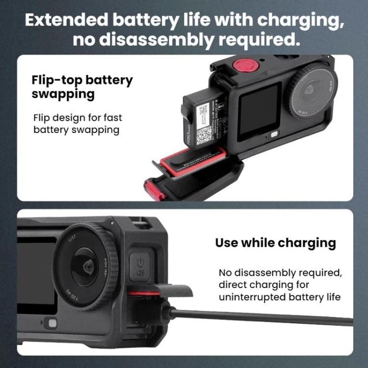 Estuche de expansión con marco protector metálico para cámara Flymile para DJI Osmo Action 6 (negro y rojo) — imagen 5