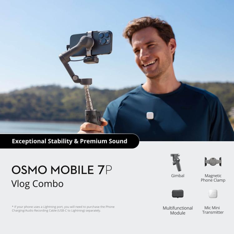 Micrófono Combo de vlog Original Osmo Mobile 7P con minitransmisor de para DJI Osmo Mobile 7 (blanco) — imagen 5