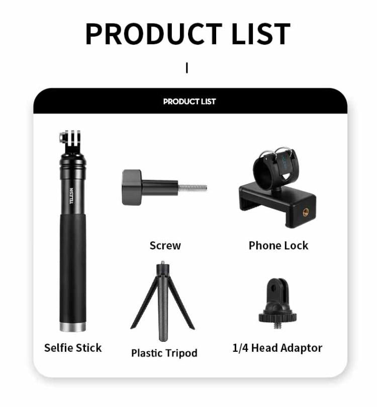 Trípode selfie extensible TELESIN 2 en 1 de 0,9m — para cámaras de acción y smartphones — imagen 2
