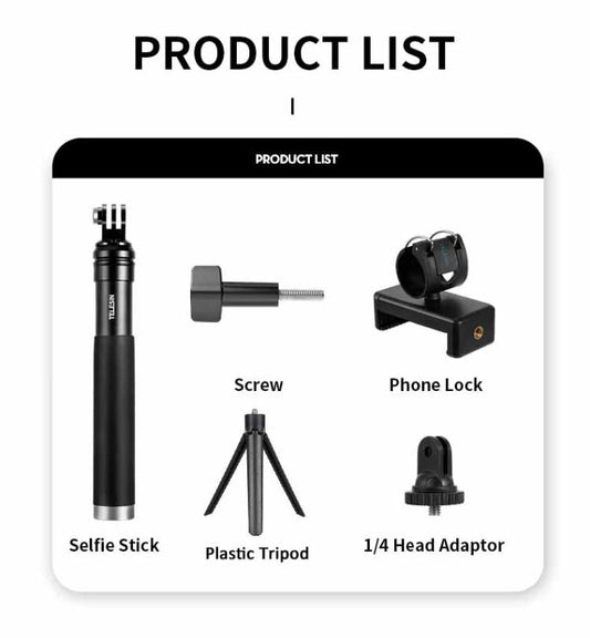Trípode selfie extensible TELESIN 2 en 1 de 0,9m — para cámaras de acción y smartphones — imagen 2