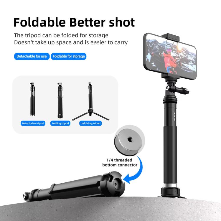 Trípode monopié TELESIN de 0,9 m para selfies, compatible con cámaras de acción y teléfonos inteligentes, de aleación de alu…