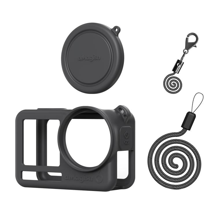 Funda de silicona aMagisn con tapa para lente y protección antiarañazos para DJI Osmo Action 6 (negra)