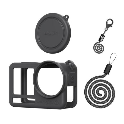 Funda de silicona aMagisn con tapa para lente y protección antiarañazos para DJI Osmo Action 6 (negra)