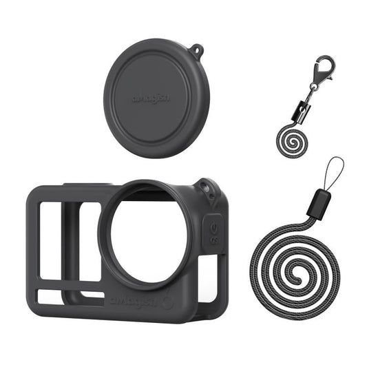 Funda de silicona aMagisn con tapa para lente y protección antiarañazos para DJI Osmo Action 6 (negra)