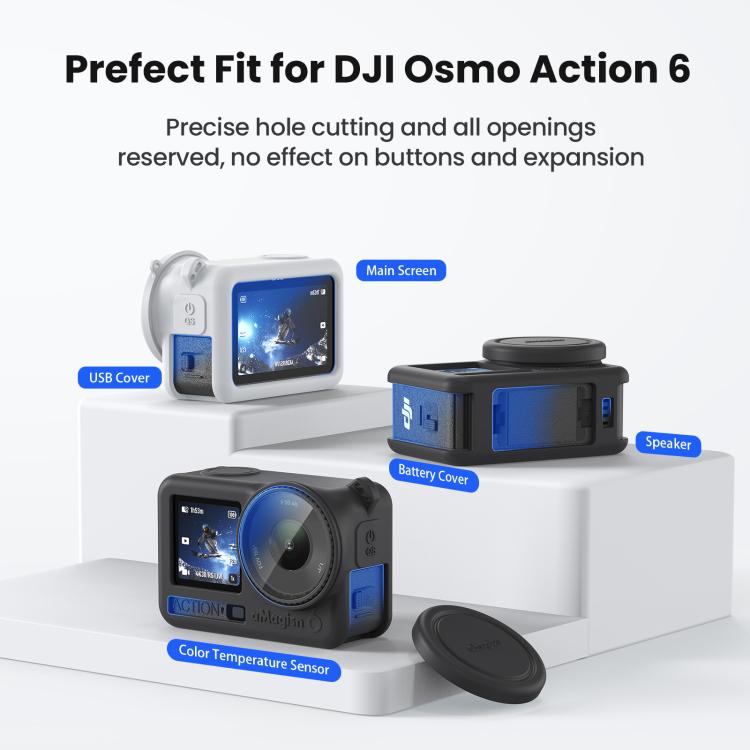 Funda de silicona aMagisn con tapa para lente y protección antiarañazos para DJI Osmo Action 6 (negra) — imagen 3