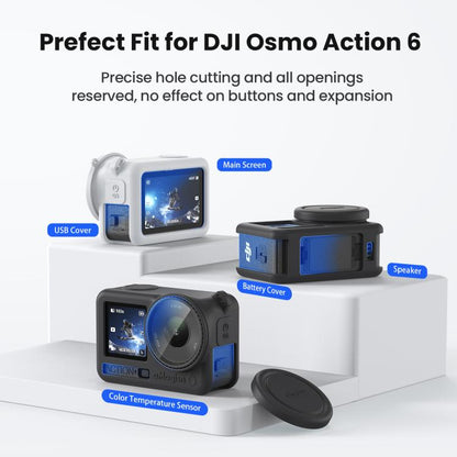 Funda de silicona aMagisn con tapa para lente y protección antiarañazos para DJI Osmo Action 6 (negra) — imagen 3